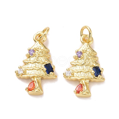 Tree Brass Micro Pave Colorful Cubic Zirconia Pendants KK-G406-32G-1