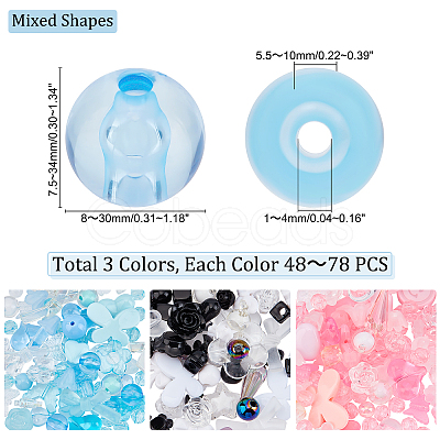 PandaHall Elite 3 Bags 3 Colors Transparent & Opaque Resin Beads RESI-PH0001-71-1