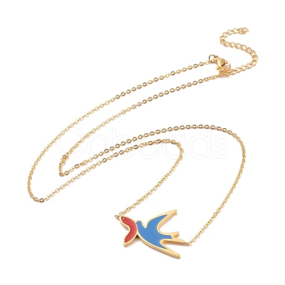 Colorful Enamel Swallow and Fish Pendant Necklace NJEW-G019-01-1