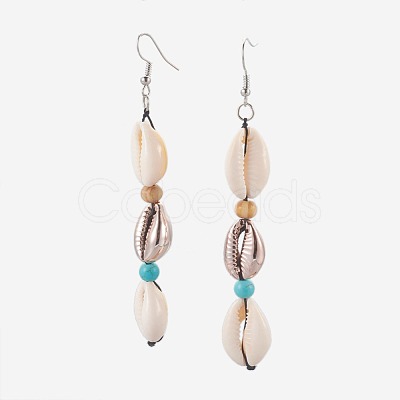 Cowrie Shell Dangle Earrings EJEW-JE02920-04-1