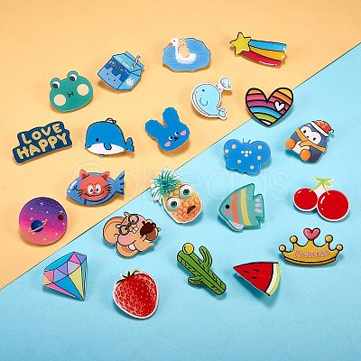 24Pcs 24 Style Dinosaur & Dolphin & Strawberry & Milk & Heart Acrylic Safety Brooches JEWB-SZ0001-28-1