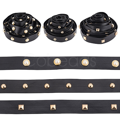 ARRICRAFT 3 Styles Brass Round & Square & Imitation Pearl Stud Black PU Leather Trimmings DIY-AR0003-78-1