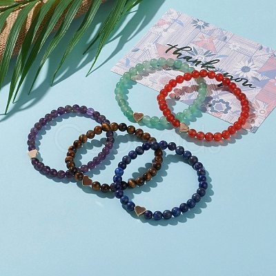 Round Natural Gemstone Beads Stretch Bracelets BJEW-JB05873-1