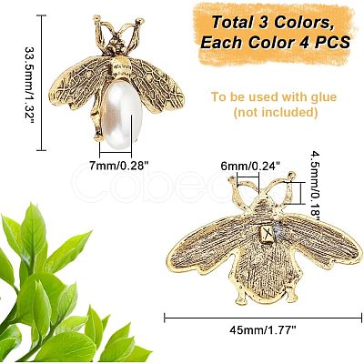 WADORN 12Pcs 3 Colors Zinc Alloy Bees Shoe Decorations FIND-WR0006-69-1