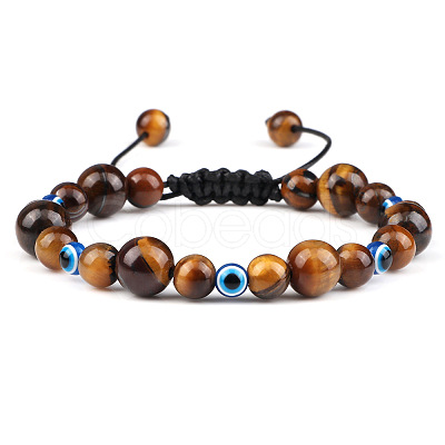 Round Natural Tiger Eye Braided Beaded Bracelets XM7085-5-1