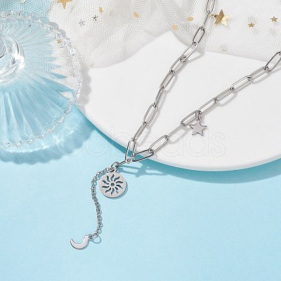 Non-Tarnish Sun & Moon & Star Pendant Necklaces NJEW-JN04535-1