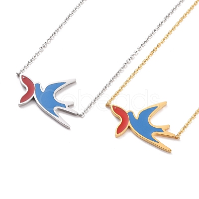 Colorful Enamel Swallow and Fish Pendant Necklace NJEW-G019-01-1