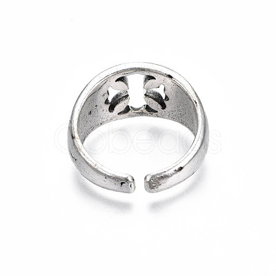 Alloy Flower Open Cuff Finger Ring RJEW-T009-40AS-1