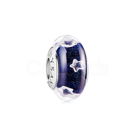 TINYSAND Rhodium Plated 925 Sterling Silver Charm Beads with Glass with Star for Bracelet TS-C-248-1