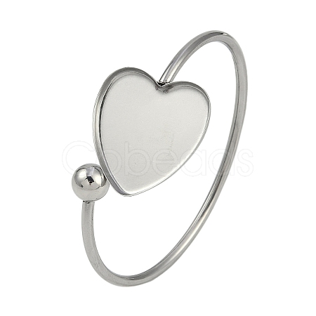 304 Stainless Steel Blank Bangle Bases with Heart Tray STAS-Z088-01P-01-1