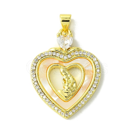 Mother's Day Real 18K Gold Plated Brass Micro Pave Clear Cubic Zirconia Pendants KK-H472-13G-08-1