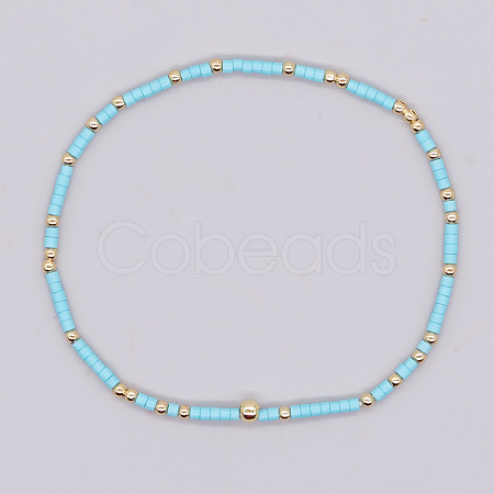 Bohemian Style Rainbow Glass & Brass Beaded Handmade Fashion Women's Bracelet QD2599-13-1