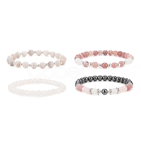 4Pcs 4 Style Natural & Synthetic Mixed Gemstone Round Beaded Stretch Bracelets Set for Women BJEW-JB09113-1