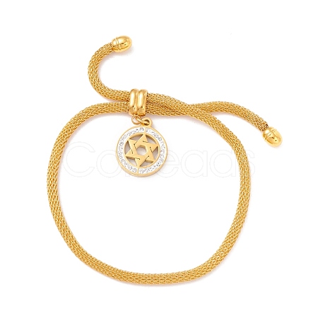 Crystal Rhinestone Ring with Star of David Charm Slider Bracelet with Round Mesh Chain for Women BJEW-C013-09G-1