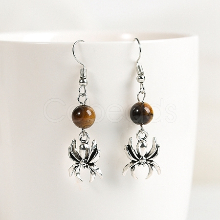 Natural Tiger Eye Dangle Earrings PW-WG32580-07-1