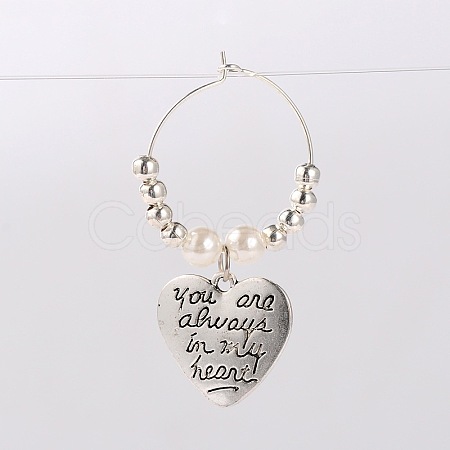 Tibetan Style Heart with Word You Are Always In My Heart Wine Glass Charms AJEW-JO00028-01-1