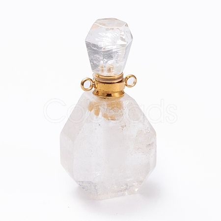 Faceted Natural Quartz Crystal Openable Perfume Bottle Pendants G-I287-05D-G-1