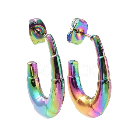 Ion Plating(IP) Rainbow Color 304 Stainless Steel Croissant Stud Earrings EJEW-G293-27M-1