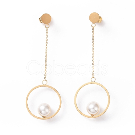 Ring with Imitation Pearl Long Tassel Dangle Stud Earrings STAS-E154-04G-1