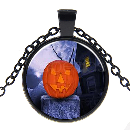 Halloween Theme Glass Pendant Necklaces NJEW-J057-B933-B-1