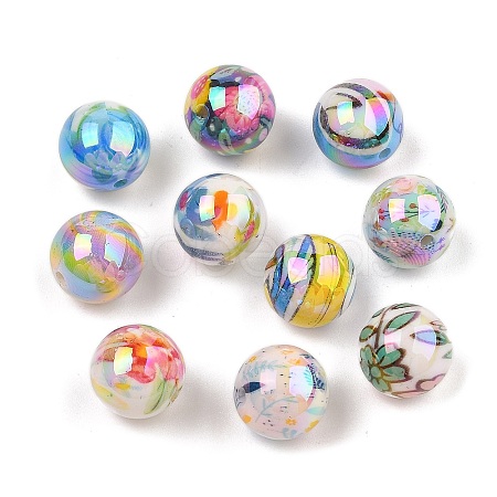 Printed Acrylic Round Beads OACR-R001-01A-1