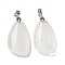 Natural Quartz Crystal Pendants, Teardrop Charms, with Rack Plating Platinum Tone Brass Findings, Cadmium Free & Lead Free, 34x18x7.5mm, Hole: 4x5mm