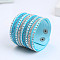 9-row Suede Cord & Rhinestone & Alloy Rivet Wrap Bracelets, Snap Bracelets for Women Girl, Cyan, 7-7/8 inch(20cm)