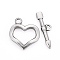 Non-Tarnish 304 Stainless Steel Toggle Clasps, Heart & Arrow, Stainless Steel Color, Ring: 20x18x3mm, Hole: 2mm, Bar: 23.5x6.5x2.5mm, Hole: 1.8mm