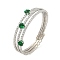 Rack Plating Brass Pave Clear Cubic Zirconia Open Cuff Wrap Bangles, Long-Lasting Plated, Lead Free & Cadmium Free, Platinum, Green, Inner Diameter: 2-1/8 inch(5.3cm), 13mm