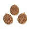 Long-Lasting Plated Brass Pave Rhinestone Pendants, Oval Charms, Topaz, 30.5x22.5x4mm, Hole: 1.8mm