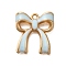 Rack Plating Alloy Enamel Pendants, Bowknot Charm, Golden, Aqua, 19.5x17.5x3mm, Hole: 1.5mm