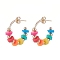 Polymer Clay Beaded C-shape Stud Earrings, Brass Half Hoop Earrings for Women, Colorful, 24.5x24.5x6mm, Pin: 0.6mm