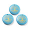 Dyed Synthetic Turquoise Carved Pendants, Flat Round with Tree of Life Charms, 30x7mm, Hole: 1.8mm