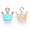 Alloy Enamel Charms, Crown, Light Gold, Sky Blue, 12x11x2mm, Hole: 1.6mm