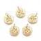 Brass Charms, with Jump Rings, Flat Round with Flower, Golden, 12x2mm, Hole: 3.4mm