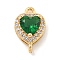 Brass Pave Cubic Zirconia Connector Charms, Heart Links, Golden, Green, 15x9x6mm, Hole: 1.2mm