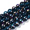 Transparent Electroplate Glass Beads Strands, Faceted, Round, Steel Blue, 9~10mm, Hole: 1.3mm, about 63~68pcs/strand, 24.41~25.43''(62~64.6cm)