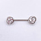 304 Stainless Steel Clear Cubic Zirconia Nipple Bar, Stainless Steel Color, 19mm