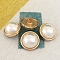 Alloy Shank Buttons, with Imitation Pearl Beads, 1-Hole, Half Round, Golden, 20mm