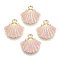 Alloy Enamel Charms, Light Gold, Scallop Shell Shape, Pink, 13x13x2mm, Hole: 1.5mm