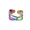 Rainbow Color 304 Stainless Steel Criss Cross Cuff Ring RJEW-N038-036M-1