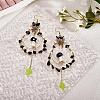 Natural Obsidian Chips Beaded Big Teardrop Dangle Earrings EJEW-SW00016-02-3