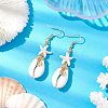 Starfish Brass with Synthetic Turquoise & Cowrie Shell Dangle Earrings EJEW-JE06141-02-2