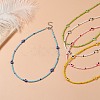 Resin Evil Eye & Glass Seed Beaded Necklace for Women NJEW-JN04243-2