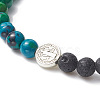 Natural & Synthetic Mixed Gemstone & Alloy Saint Benedict Medal Beaded Strech Bracelet for Women BJEW-JB09344-3