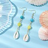 Cowrie Shell and Synthetic Turquoise & Natural Mashan Jade Dangle Earrings for Women EJEW-JE05814-2