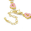 Pink Enamel Heart & Cubic Zirconia Link Chain Bracelet BJEW-P288-14G-4