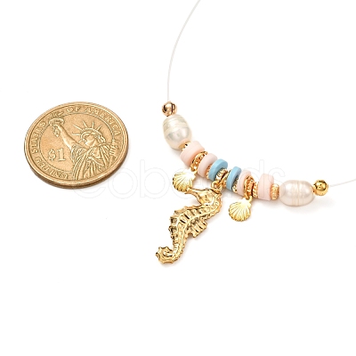 Cowrie Shell & Sea Horse Pendant Necklaces for Girl Women NJEW-JN03715-02-1