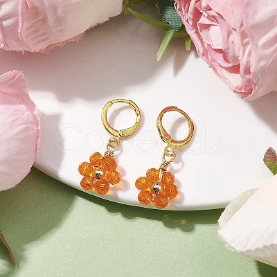 Woven Flower Glass Dangle Earrings EJEW-JE05815-1