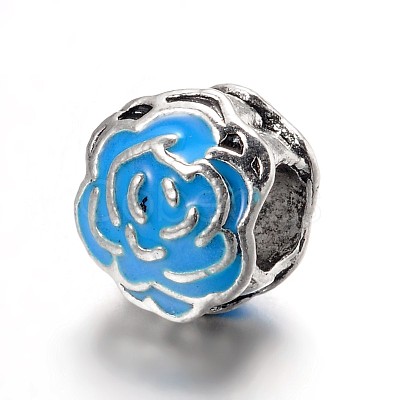 Large Hole Rose Flower Alloy Enamel European Beads MPDL-L013-01E-1